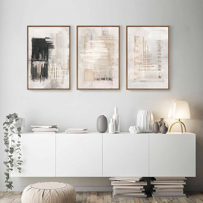 HPINUB Modern Abstract Canvas Art Prints, Black and White, 24"x36", 3-Pack, Neutral, Bedroom, Living Room, Office, Bathroom, Dining Room