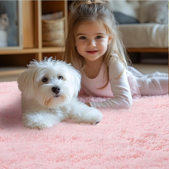 Pink Fluffy Rug for Girls Room: Fuzzy Fug for Kids Room - Furry Rug Bedroom Decor（4x6 Feet Pink