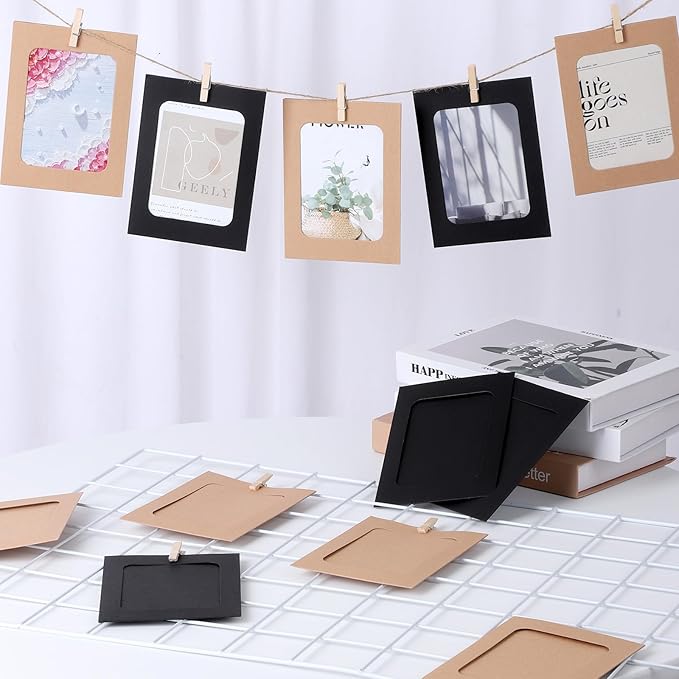 Giantree 20Pcs Photo Banner for Pictures, Paper Picture Frames, 4x6 Inch Photos Banner, Paper Photo Frame Photos String With Clips for Home Wall Decor,School and Office Decor(Style A)