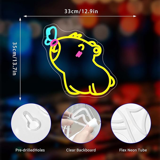 Capybara Neon Sign, Neon Signs for Wall Decor Neon Yellow LED Signs Room Neon Light Up Signs Home Decor for Bedroom Club Party Bar Shop USB Operated