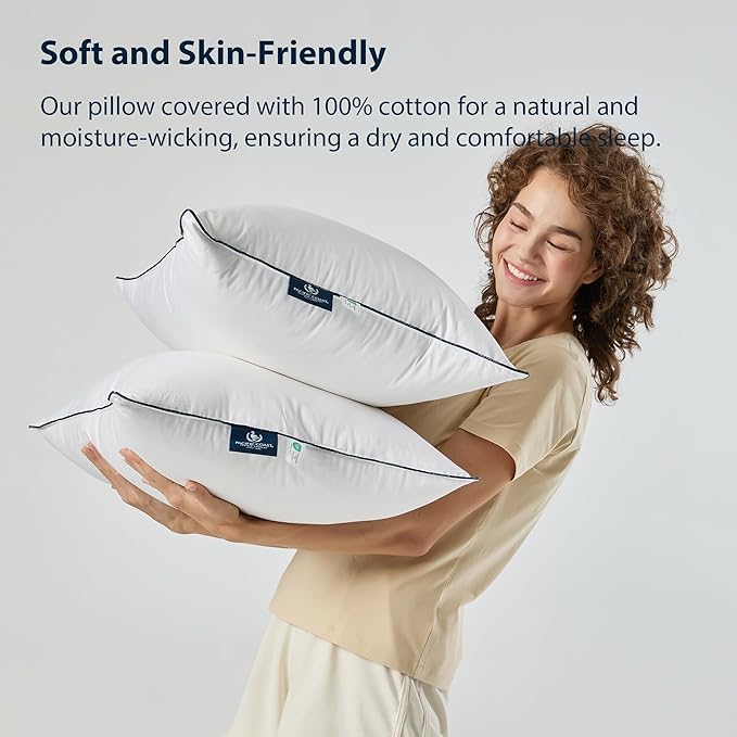 Pacific Coast Bed Pillows for Side and Back Sleepers, Feather and Down Hotel Pillows with 100% Cotton Shell, Medium Supportive, Downproof, King Size 2 Pack