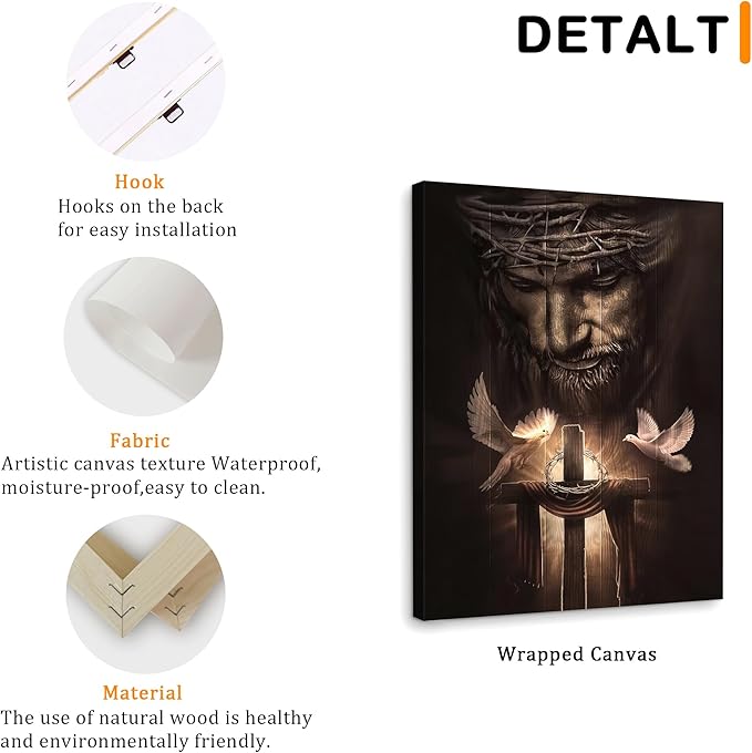 Fantasy Artists Framed Jesus Christ Canvas Wall Art The Cross and Peace Dove Christian Painting Prints Biblical Wall Decor Religious Room Decor for Church Prayer Room Schools Hospitals 12" x 16"