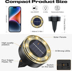 Mini Outdoor Solar Lights，8 Pack Solar Garden Light for Outside IP65 Waterproof, 8 LED Disc Landscape Lighting for Garden Yard Driveway Walkway Poolside Deck Lawn Patio，Warm White