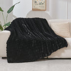 NEWCOSPLAY Faux Fur Throw Blanket Black Bubble Blanket Thick Warm Soft for Couch Sofa Bed 550GSM (Black, Throw(50"x60"))