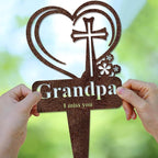 Grandpa Memorial Grave Stake, Cemetery Decorations for Grave Markers 12.5 x 7.2 inch Heart Metal Sympathy Stakes Graveside Plaque Decor Sign for Grandpa Graves, Yard, Garden - Rust-Grandpa