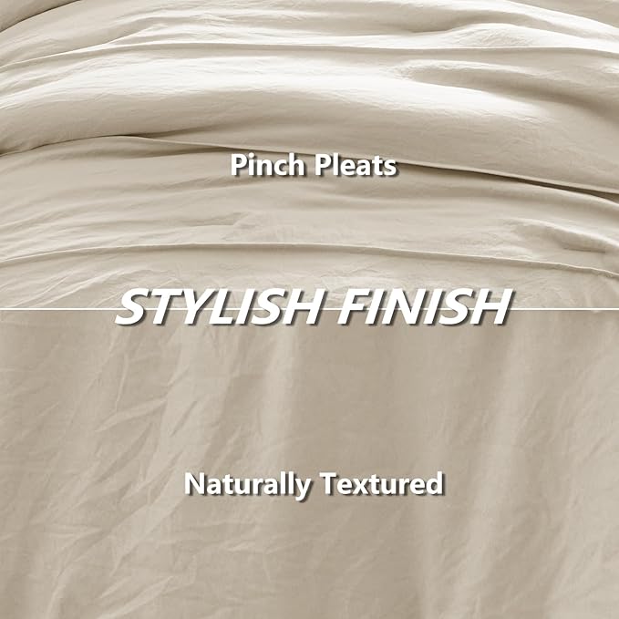 CozyLux Full Size Comforter Sets Beige, 7 Pieces Soft Pinch Pleat Bed in a Bag Full Comforter Set with Sheets, Boho Bed Set with Down Alternative Comforter, Sheets, Pillowcases & Shams