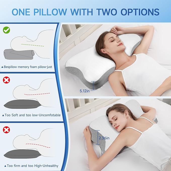Cervical Pillow for Neck Pain Relief,Memory Foam Ergonomic Neck Support Pillow for Side Back&Stomach Sleepers with Pillowcase,Contour Best Bed Anti-Snoring Pillows for Sleeping