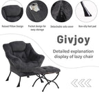 Plush Lazy Chair and Ottoman, Large Contemporary Accent Lounge Chair with Armrests and a Side Pocket, Modern Leisure Upholstered Sofa Reading Armchair with Footrest for Bedroom, Living Room