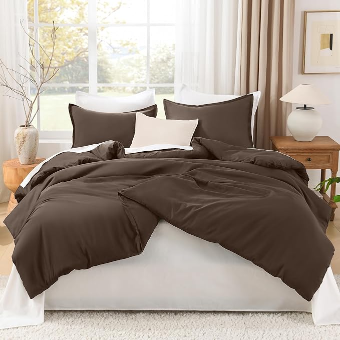Litanika Comforters Chocolate Super King Plus Size, 3 Pieces Lightweight Solid Bedding Set & Collections, All Season Fluffy Bed Set (128x120In Comforter & 2 Pillowcases)