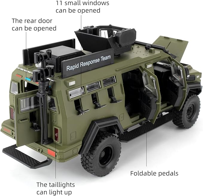 Compatible for 1:24 Saber-Toothed Tiger Alloy Armored Car Model, Collectible Diecast Armoured Explosive Protected Vehicle Toy, Pull Back Toy Car with Sound and Light for Adult Kids (Green)