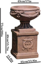 Vintage Garden Urn Planter with Pedestal, Cement and Fiber, Maked Bronze Color, Decorative Leaf Pattern, 30 Inch Height, Wrap Foam Safely Delivered from Local Warehouse (Bronze)