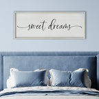 SRSZHIYUE Sweet Dreams Above Bed Wall Decor, 40"x15" Large Rustic Master Bedroom Over Bed Sign Guest Room Couples Wood Framed Farmhouse Horizontal Hanging Decoration (White)