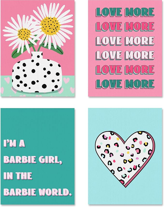 SIGNWIN Adhesive Canvas Poster I'm a Barbie Girl in The Barbie World Heart, Chrysanthemum Illustration Wall Decor Prints, Preppy Room Decor for Bedroom - 12"x16"x4