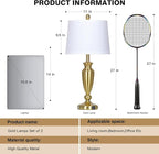 27'' Gold Table Lamps for Living Room with White Lampshade, 3 Way Touch Control Bedside Lamps Set of 2 with USB A+C Ports, Modern Metal Nightstand Lamp for Bedroom Office End Table