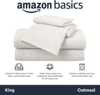 Amazon Basics 4 Piece Bed Sheets Set, 100% Cotton Jersey, Includes Super Soft, Flat and Fitted Sheets, Pillowcase, King, Oatmeal, Solid