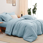 CozyLux King Size Comforter Set Light Blue Seersucker 7 Pieces Bed in a Bag King Comforter Set with Sheets, Luxury Bedding Set with Down Alternative Comforter, Sheets, Pillowcases & Shams All Seasons