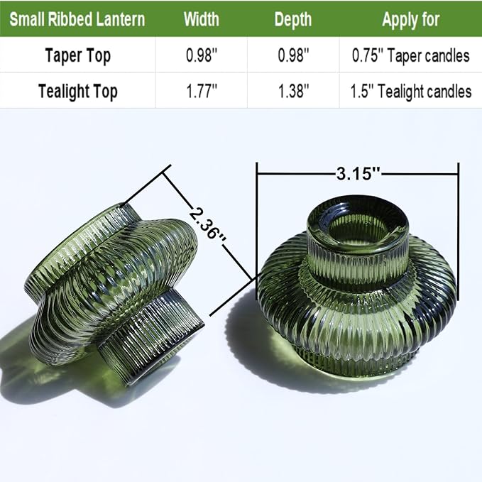 VOHO Green Candle Holder Decor for Dining Table Centerpiece, Ribbed Taper Candle Holders Versatile for Candle Sticks and Tea Lights Candles, Holiday Candlestick Holders Gifts for Friends(Set of 6)