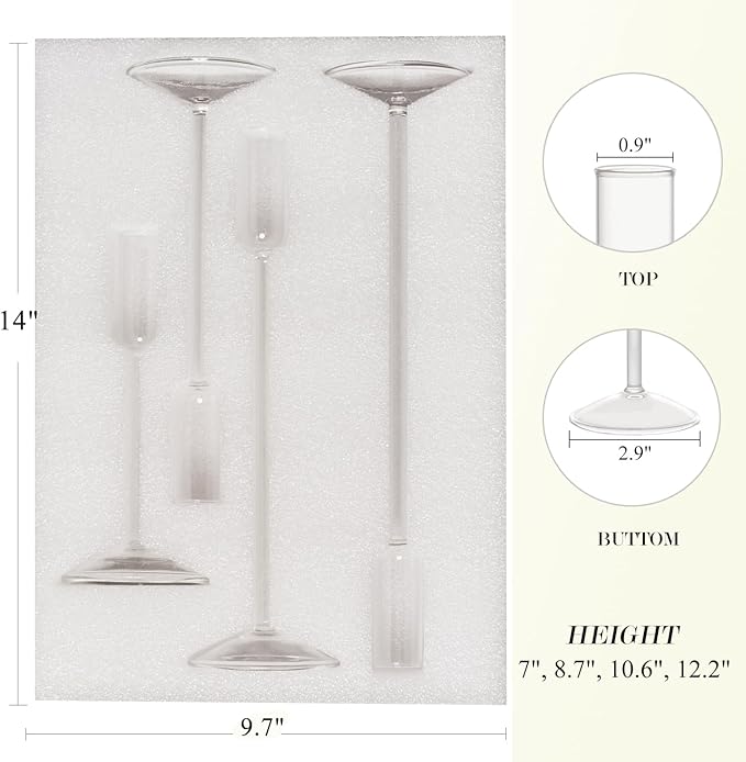 Candle Holder, Glass Taper Candle Tall Candlestick Holder, 4 Different Heights, for Table Centerpiece, Wedding, Party, Clear, 4pcs