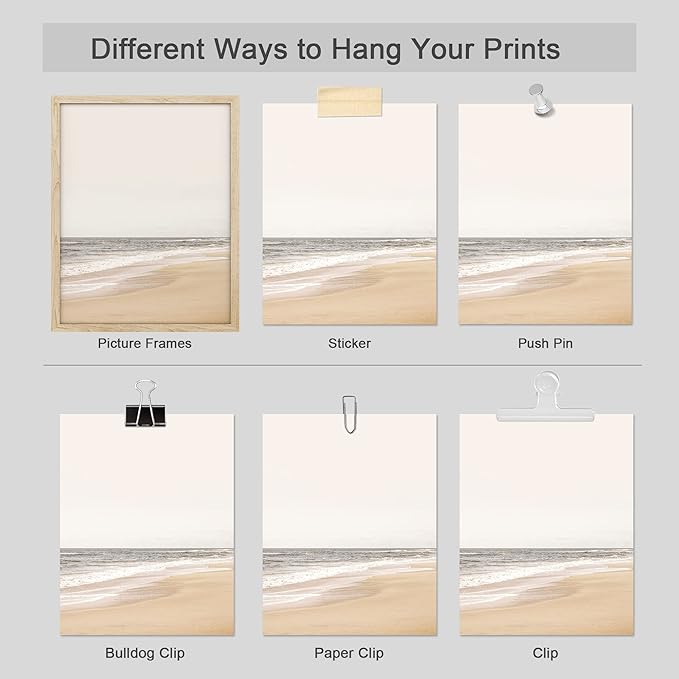 SIGNWIN Poster Bathroom Decor, Wall Art Room Decor Multicolor for Living Room, Bedroom, Office White Minimalist Ocean Beach Seashore Landscape Nature Wilderness Realism Landscape - 12"x16"x4