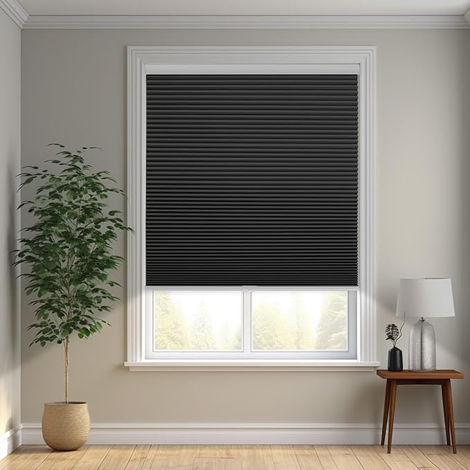 Changshade Cordless Cellular Shades, Blackout Honeycomb Shades for Windows, Pull Down Pleated Blinds, Easy to Install for Indoor Windows and French Doors,47" W x 72" H, Black