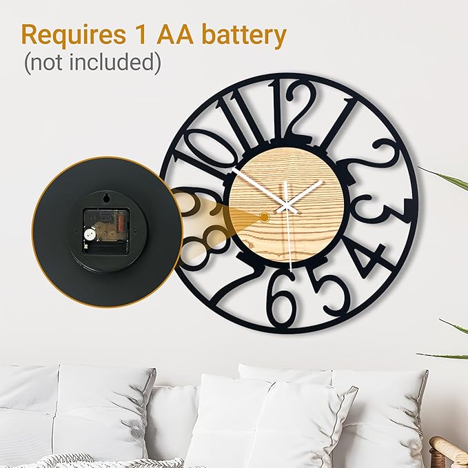 16inch/40cm Wall Clocks Battery Operated,Wall Clocks for Living Room Decor,Large Wall Clock for Classroom,Bathroom,Bedroom,Office (Wooden Arabic Numerals, 16 inches)