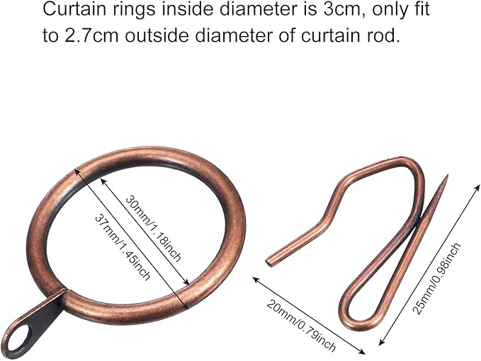 Hotop 60 Pieces 1.26 Inch Metal Drapery Curtain Rings Curtain Hanging Rings and 60 Pieces Metal Drapery Pin Hooks for Drapes Window Door Shower (Bronze)
