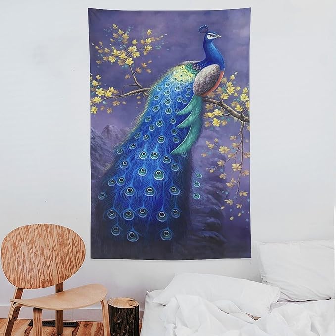 yowecso Peacock Tapestry - Purple Peacock Wall Hanging for Bedroom, Living Room & Dorm - Aesthetic Wall Decor - 60"x90"