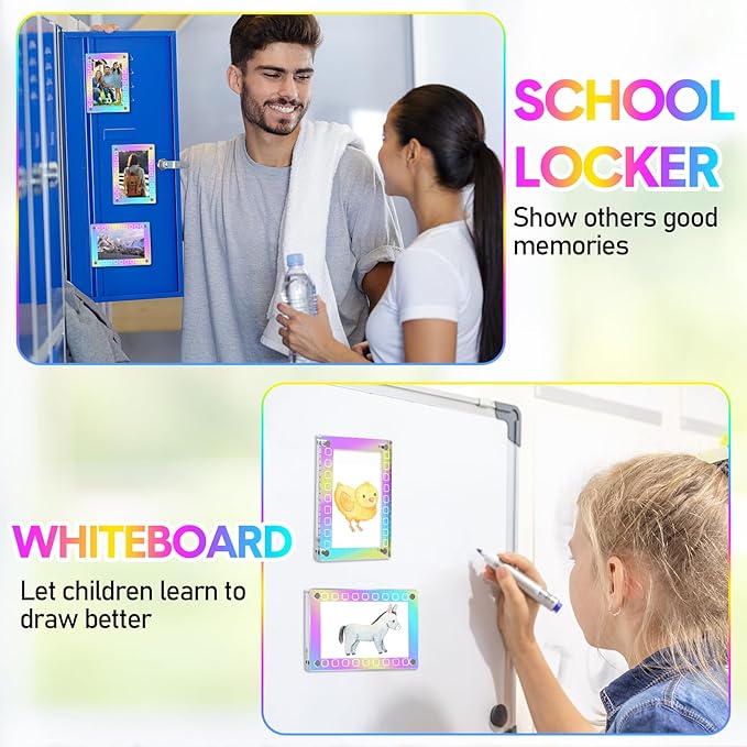 48 Pcs Laser Mini Film Photo Frames 2x3 Inch Acrylic Fridge Magnetic Frame Bulk, Magnetic Picture Frames for Refrigerator Photo Postcard Office Home Decor