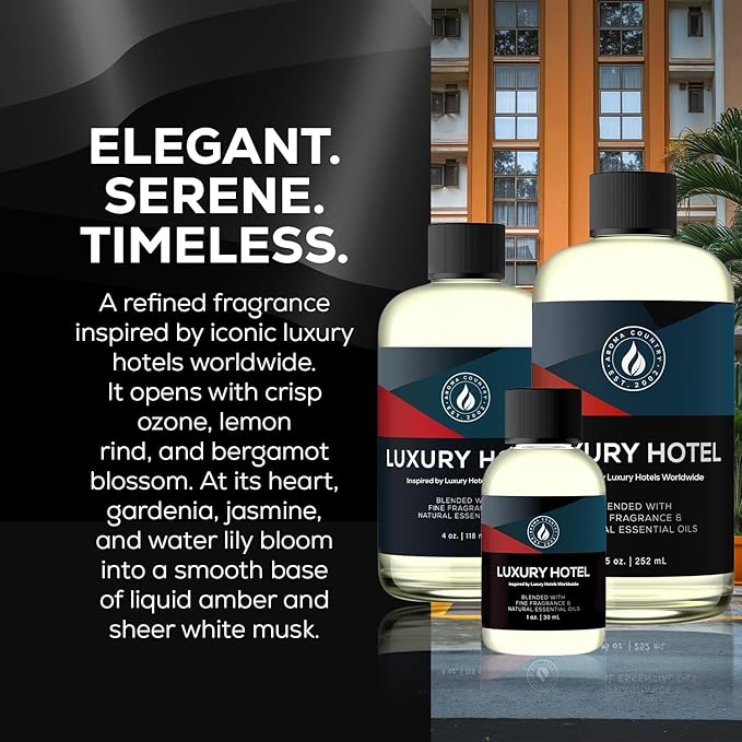 Aroma Country Luxury Hotel Diffuser Oil - Luxury Hotel Scent for Diffuser & Air Fresheners - Essential Oil Diffuser Refill, Home Fragrance Collection with Gardenia & Amber (8.5 Fl. Oz)