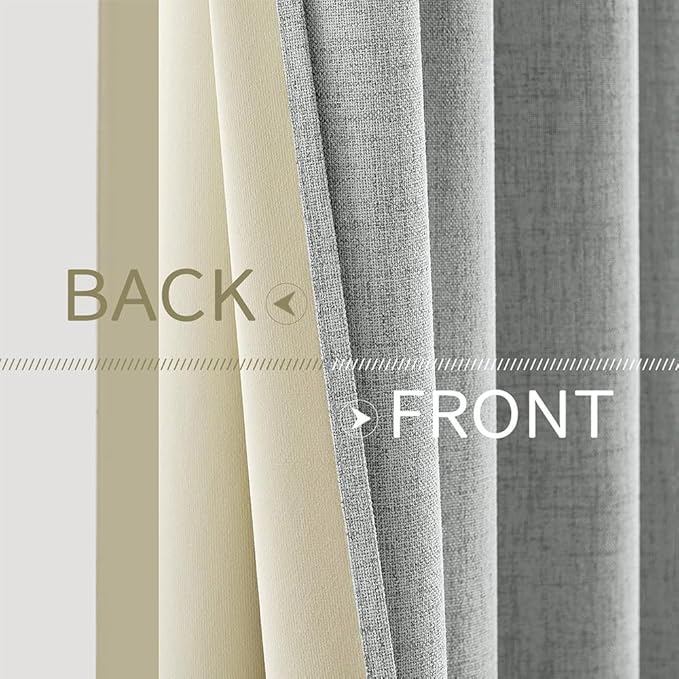 MIULEE 100% Blackout Linen Curtains for Bedroom Thermal Insulated Glacier Gray Grommet Room Darkening Curtains & Drapes for Living Room Nursery 52 x 96 Inch (2 Panels)