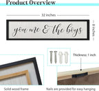 ZZJJHYWGQ You Me & The Boys Sign 32"×8" Playroom Kids Wall Decor Modren Nursery Baby Boy Home Wood Framed Living Room Horizontal Wall Art (Black)