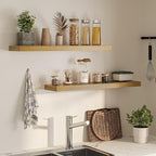 Floating Shelves for Wall, 40" W x 8" D x 1.5" H, Wooden Wall Mounted Display Shelves with Invisible Brackets for Living Room, Bedroom, Bathroom, Kitchen Decor and Storage, Set of 2, Oak