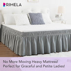 RIMELA Bed Skirt King Size Light Grey Bed Skirt 12 Inch Drop, Wrap Around Elastic Adjustable Bedskirt, Dust Ruffle for Bed Frame & Box Spring Soft Durable Fabric Machine Washable Easy to Install