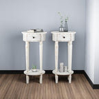 HOMPUS Farmhouse End Table Set of 2, Rustic Vintage Night Stand Set 2, Small White End Table with Drawer, Fully Assembled Narrow Wood Nightstand, Accent Bedside Table for Bedroom, Distressed off-white