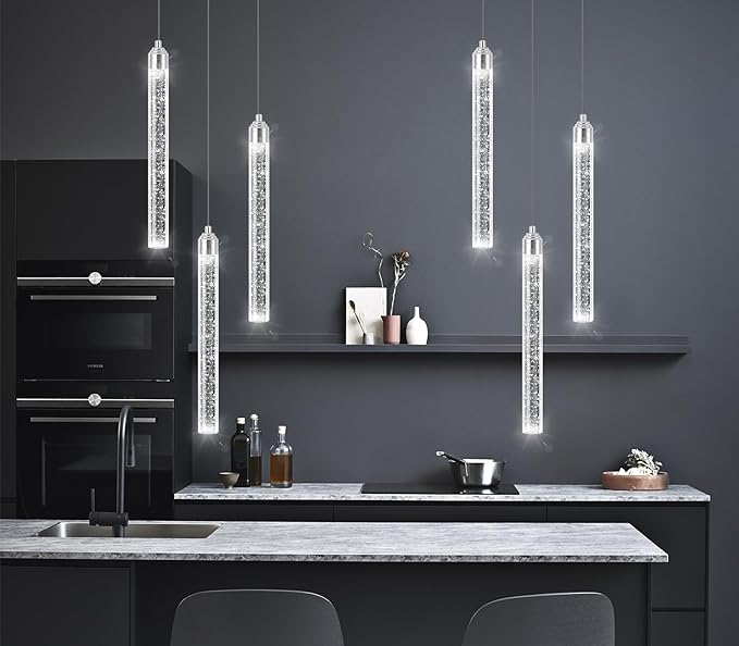 Mini Chandelier Crystal Pendant Lights Integrated LED Pendant Light Fixtures Kitchen Island Chandeliers Pendant Lighting for Dining Room Bubble Chromed Finished Ceiling Hanging Lights 2700K 6000K