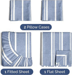 Twin Sheets Set 4 Piece - Includes 2 Pillowcases - Bed Sheets Twin Size - Soft Hotel Luxury Bedding - Cooling, Comfy & Breathable - 1 Flat & 1 Fitted & 2 Pillowcases w/ Deep Pockets - Blue Stripes
