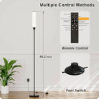 Floor Lamp with Remote Control, Floor Lamps for Living Room/Bedroom/Office, Stepless Adjustable 3000K-6000K Colors and 10-100% Brightness,Standing Light with Foot Switch (Black+Beige Linen)