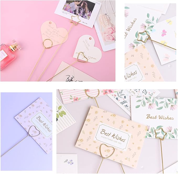 Tinsow 30 Pcs Metal Floral Place Card Holder, 13.4 Inch Flower Picks Clip for Floral Arrangement, Golden Gift Card Holder for Wedding and Party (Stars)