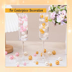 300Pcs Pearl Vase Filler, Ivory Gold No Hole Faux Pearl Beads for Centerpieces Vases, Candle Centerpieces, Wedding Birthday Party Home Decor 8/10/14/20mm