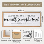 As For Me And My House We Will Serve The Lord Framed Wall Art, 40''×15'' Positive Religious Rustic Bible Verse for Christian God Jesus Christ Prayer, Vintage Long Holy Catholic Scripture Decor