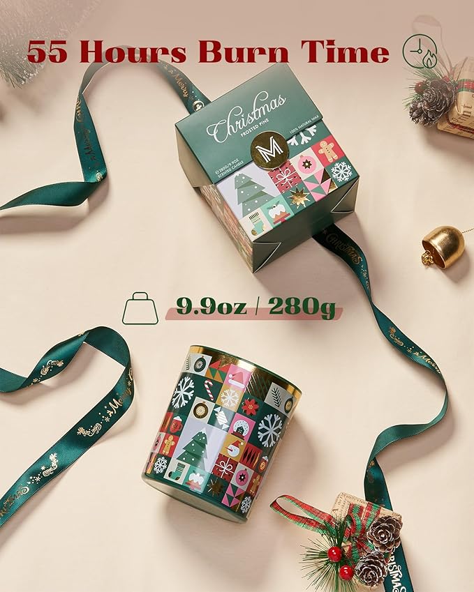 M&SENSE Fir & Pine Scented Winter Candle 55 Hours Long Lasting Wood Scent Gift for Christmas, 9.9oz All Natural Soy Wax Clean Non Toxic Candle for Housewarming & Stress Relief