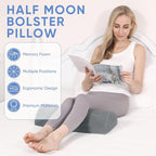 Forias Knee Pillow for Back Sleeping, Memory Foam Leg Pillow for Side Sleeping Bolster Pillow for Legs Elevation Half Moon Leg Elevation Pillow for Knee Lumbar Support, Ankle Rest and Foot Comfort