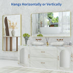 WEER Gold Bathroom Mirror, 55X30 Inch Brushed Gold Metal Frame Mirror, Rounded Rectangle Gold Bathroom Vanity Mirror for Wall, Tempered Glass, Anti-Rust, Hangs Horizontally or Vertically