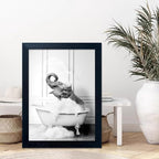 Framed Bathroom Wall Decor Elephant in Bathtub Pictures Wall Art Black and White Funny Animal Canvas Print Artworks for Bathroom