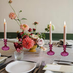 Glass Candlestick Holder,Striped Taper Candle Holders,Set of 6 Candle Stand for Table Centerpieces, Home Decor,Weddings,Festival and Parties (GCH002-Purple Dimond)