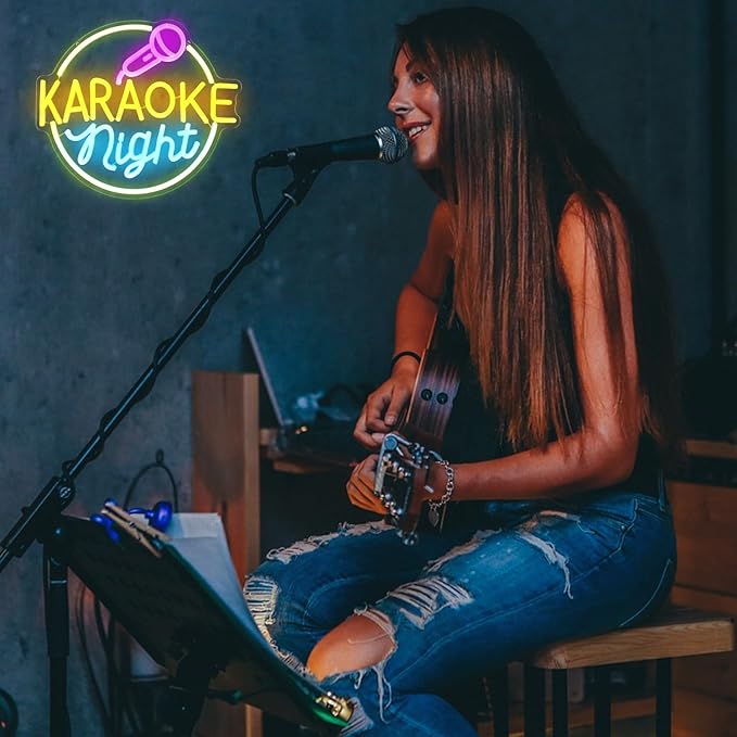 Karaoke Night Neon Sign Music Room Decor Karaoke Bar LED Sign for Wall Decor Karaoke Live On Air Neon Lights Signs Bar Open Neon Wall Light for Music Studio Game Room Decor