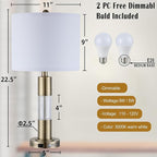 Serteaw Touch Control Table Lamp Set of 2 - Gold Crystal Nightstand Lamps with USB Ports, Stepless Dimming Mode, Stylish Side Lamp for Bedroom and Living Room, Energy-Efficient LED Bulb Included