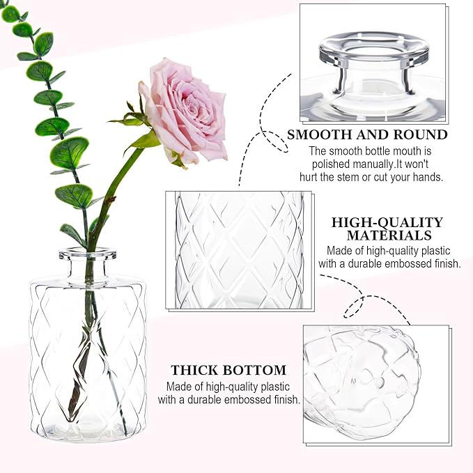Honeydak Set of 24 Plastic Bud Vases, Vintage Decorative Mini Flower Vases Bulk for Table Centerpieces, Wedding Reception, Home Decor, Housewarming Gifts(Geo-Diamond)