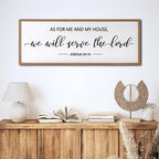 As For Me And My House We Will Serve The Lord Framed Wall Art, 32''×12'' Horizontal Positive Religious Rustic Bible Verse, Vintage Holy Catholic Scripture Decor for Christian God Jesus Christ Prayer