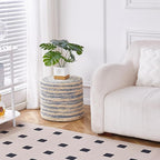 Wimarsbon 18'' Ottoman Pouf, Natural Braided Poof, Rustic Handweave Lounge Pouffe, Boho Footrest Stool for Bedroom, Accent Table for Living Room (Blue Corn Husk)